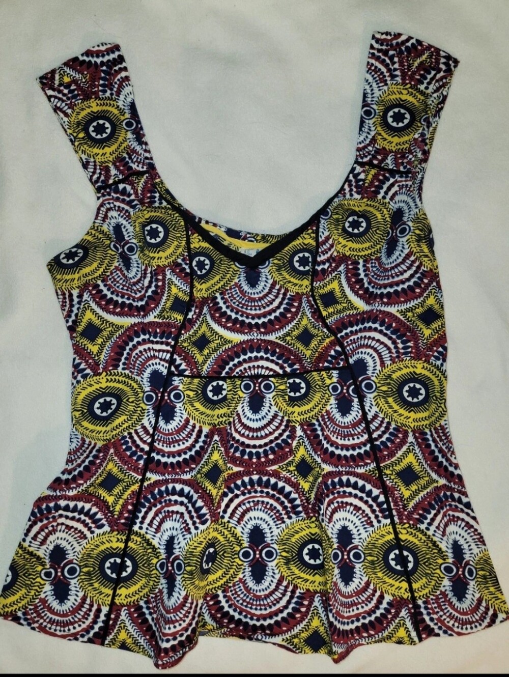 Anthropologie Edme & Esyllte Multicolor Trippy Boho Print Peplum Top 4 Med
